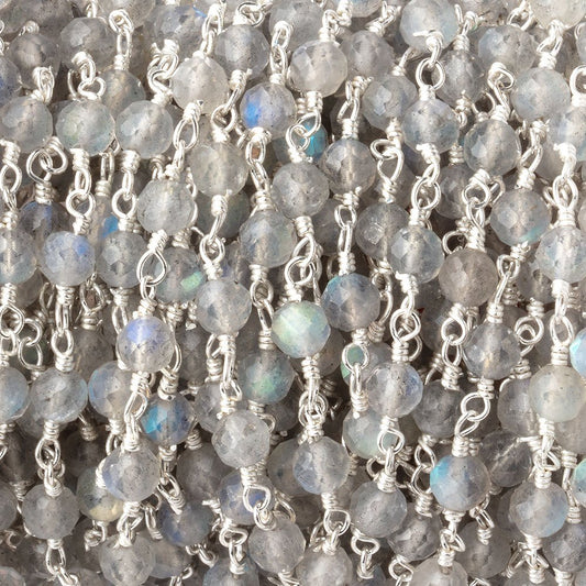 4mm Labradorite Micro Faceted Rounds on Silver Plated Chain