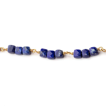 4mm Lapis Lazuli Micro Faceted Cube Gold Plated Chain by the Foot