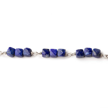 4mm Lapis Lazuli Micro Faceted Cube Silver Chain by the Foot