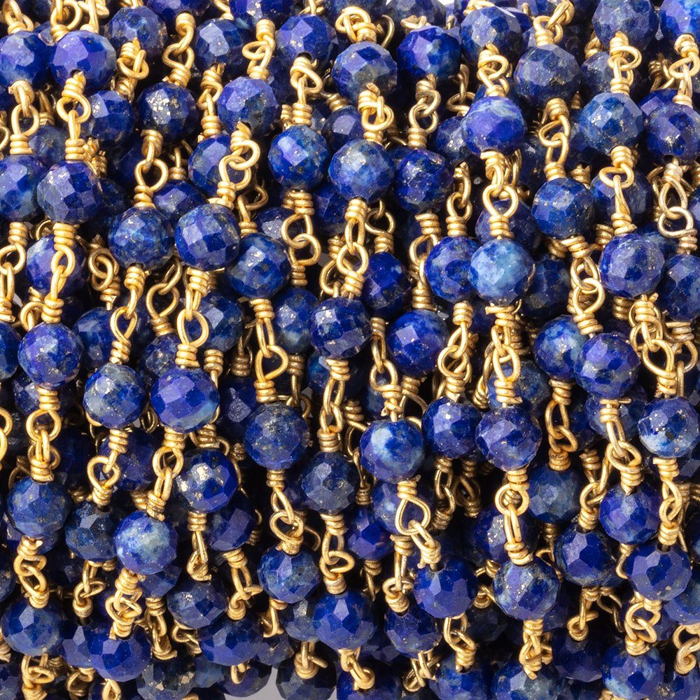 4mm Lapis Lazuli Micro Faceted Rounds on Gold Plated Chain