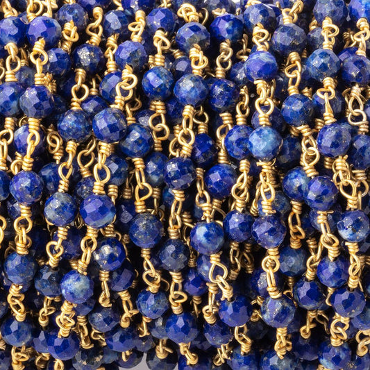 4mm Lapis Lazuli Micro Faceted Rounds on Gold Plated Chain