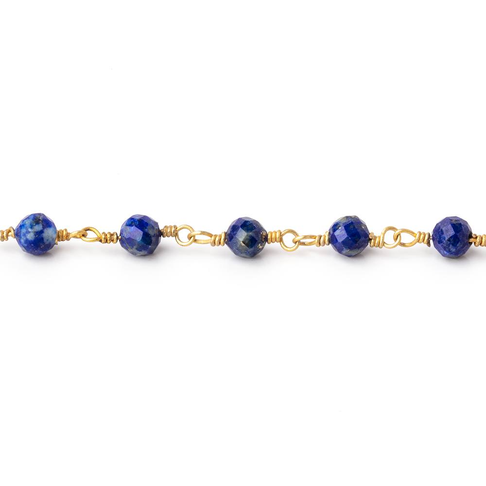 4mm Lapis Lazuli Micro Faceted Rounds on Gold Plated Chain