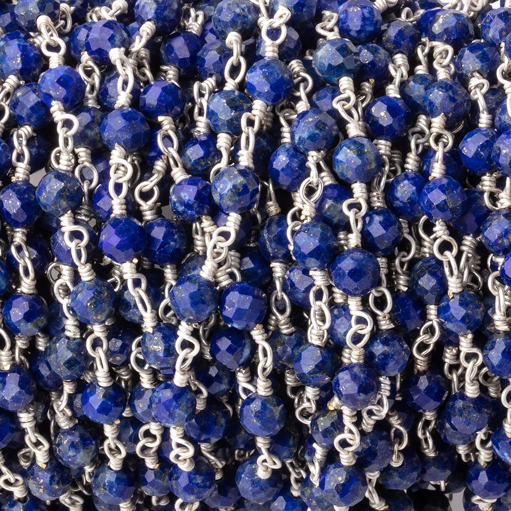 4mm Lapis Lazuli Micro Faceted Rounds on Silver Plated Chain