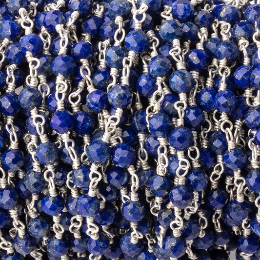 4mm Lapis Lazuli Micro Faceted Rounds on Silver Plated Chain