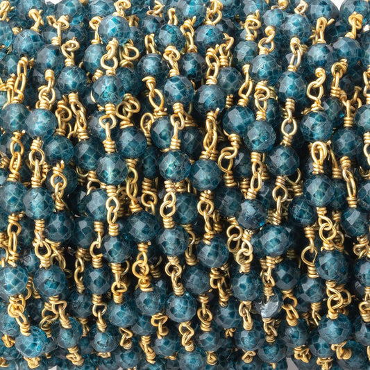 4mm London Blue Quartz Micro Faceted Rounds on Gold Plated Chain
