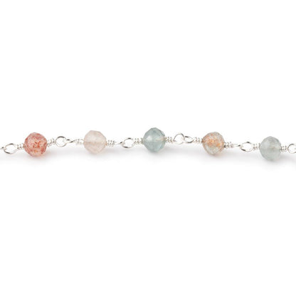 4mm Madagascar Sunstone Micro Faceted Rounds on Silver Plated Chain
