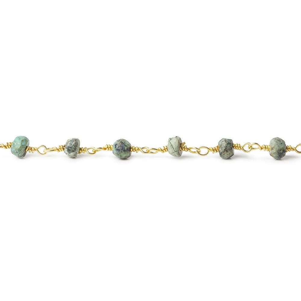 4mm Matte African Turquoise faceted rondelle Gold plated Chain