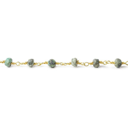 4mm Matte African Turquoise faceted rondelle Gold plated Chain