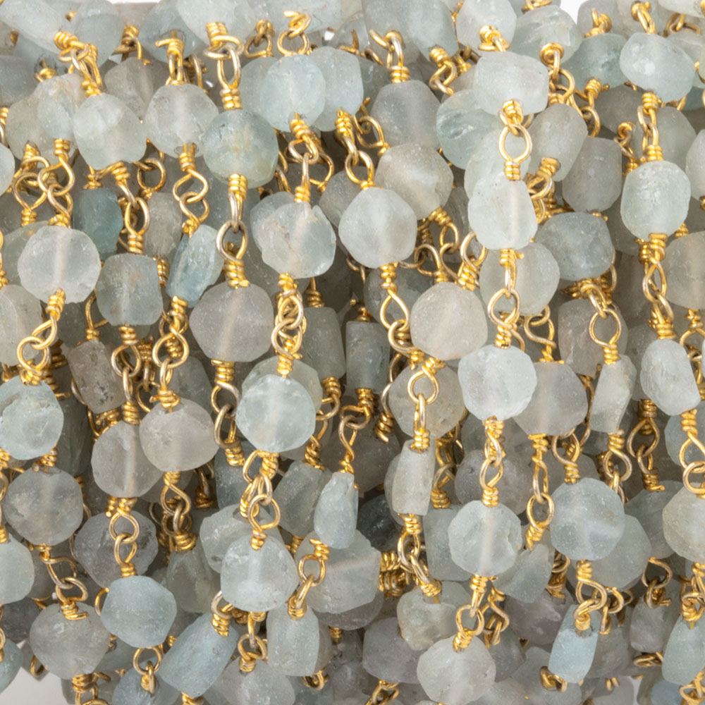 4mm Matte Beryl Hand-Cut Coins on Gold Plated Chain