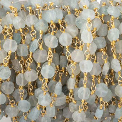 4mm Matte Beryl Hand-Cut Coins on Gold Plated Chain