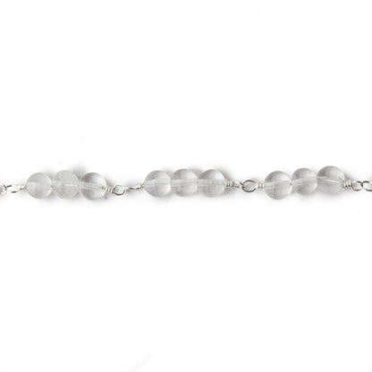 4mm Matte Crystal Quartz faceted coin Trio Silver Chain by the foot 54 beads per length