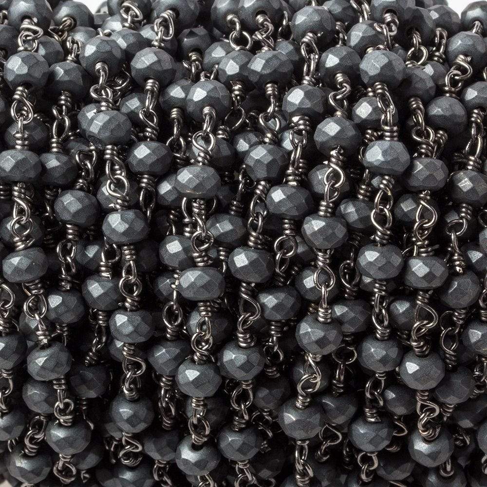 4mm Matte Hematite faceted rondelle Black Gold chain by the foot 35 pieces