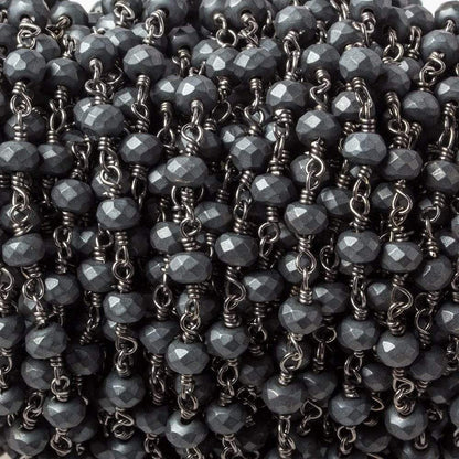 4mm Matte Hematite faceted rondelle Black Gold chain by the foot 35 pieces