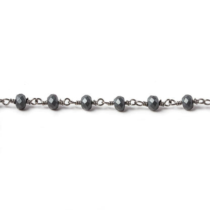 4mm Matte Hematite faceted rondelle Black Gold chain by the foot 35 pieces