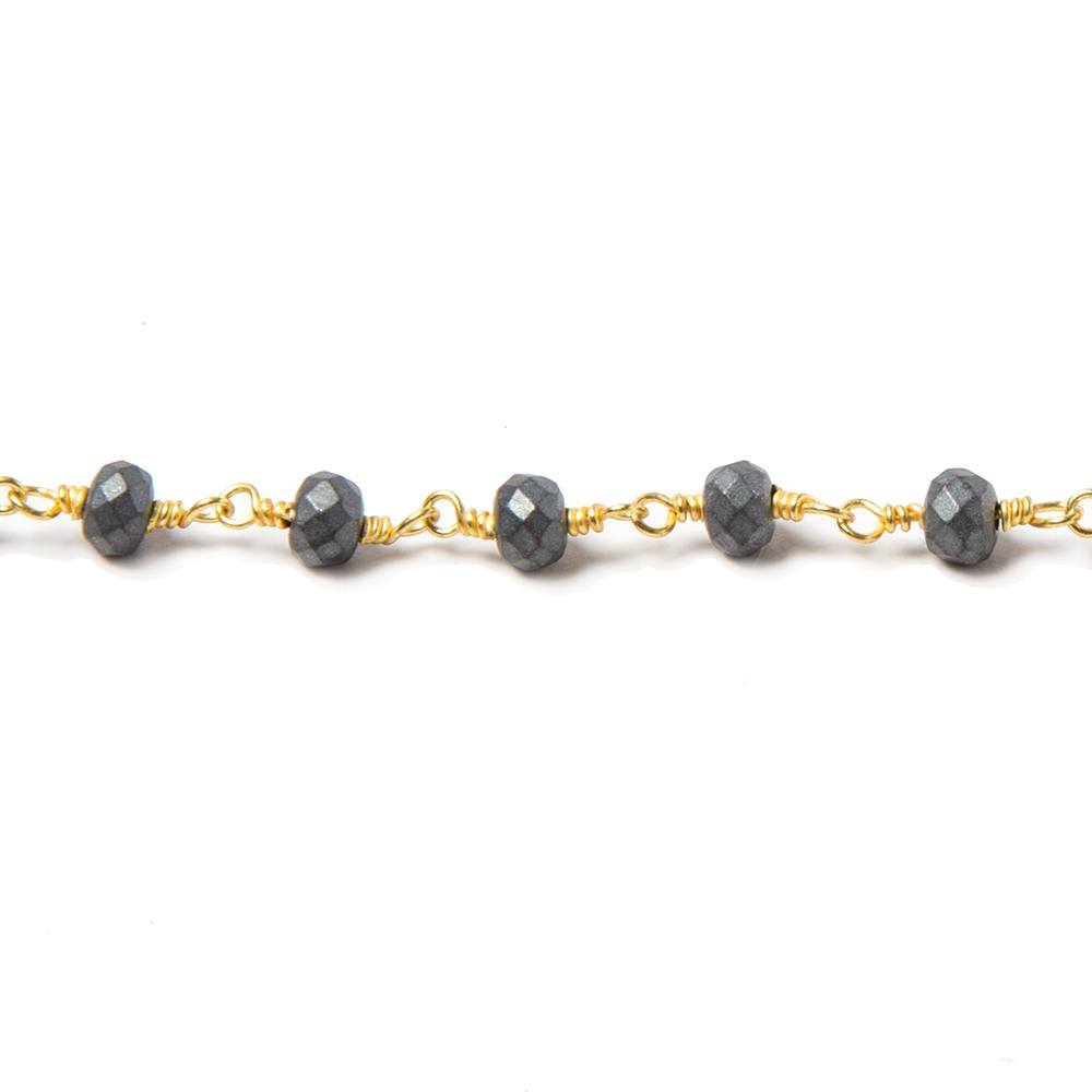 4mm Matte Hematite faceted rondelle Gold plated Chain by the foot 34 pcs