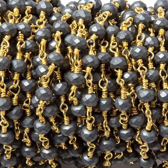 4mm Matte Hematite faceted rondelle Gold plated Chain by the foot 34 pcs