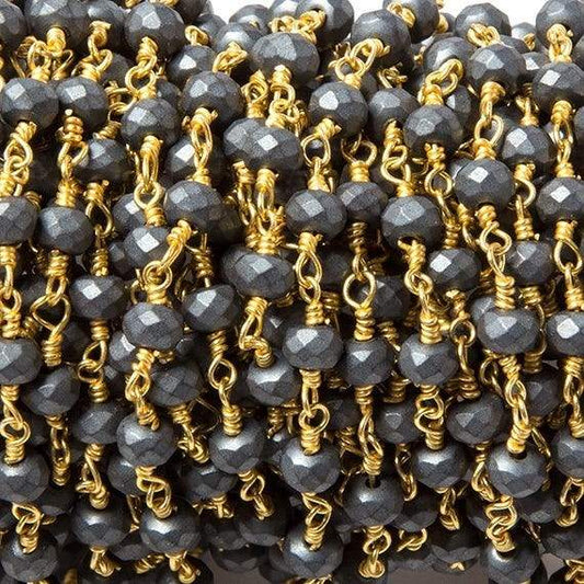 4mm Matte Hematite faceted rondelle Gold plated Chain by the foot 34 pcs