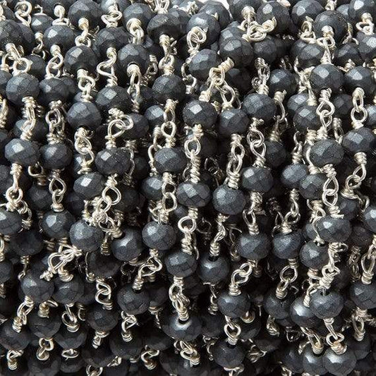 4mm Matte Hematite faceted rondelle Silver plated Chain by the foot 34 pcs
