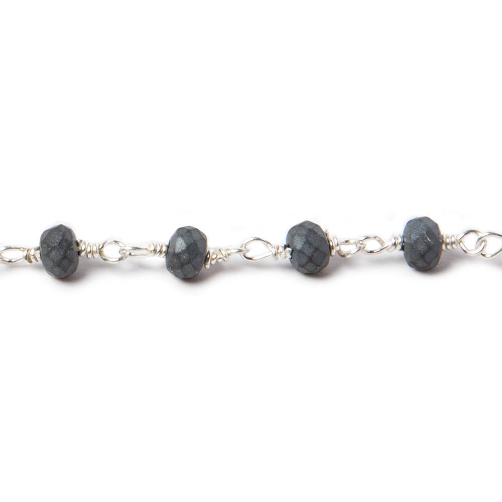 4mm Matte Hematite faceted rondelle Silver plated Chain by the foot 34 pcs