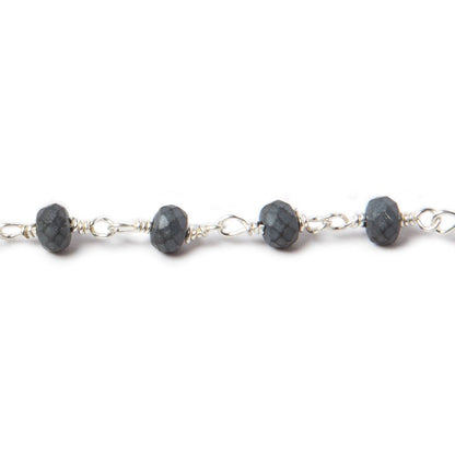 4mm Matte Hematite faceted rondelle Silver plated Chain by the foot 34 pcs