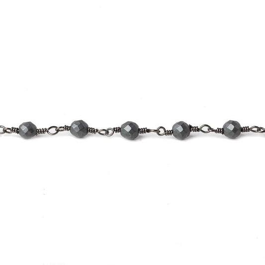 4mm Matte Hematite faceted round Black Gold chain by the foot 32 pieces
