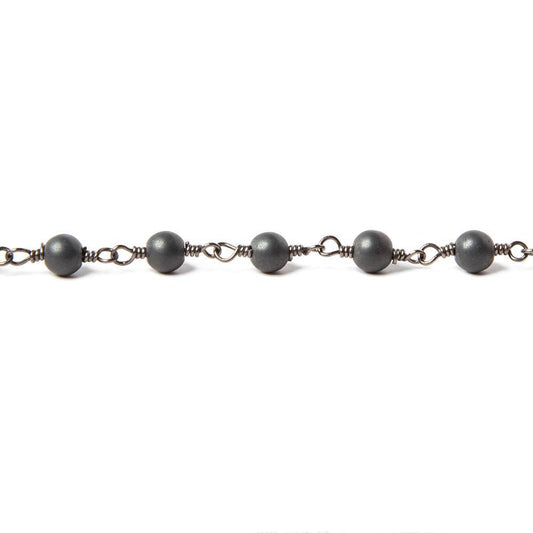 4mm Matte Hematite plain round Black Gold Chain by the foot 27 pcs