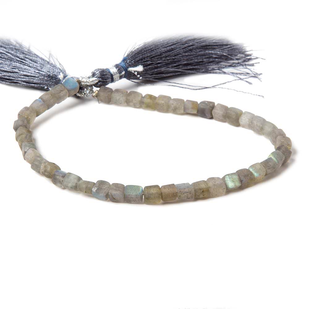 4mm Matte Labradorite plain cube beads 7.5 inches 44 pieces