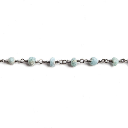 4mm Matte Larimar faceted rondelle Black Gold Chain by the foot 34 pieces