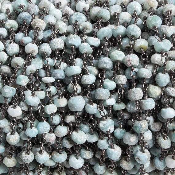4mm Matte Larimar faceted rondelle Black Gold Chain by the foot 34 pieces