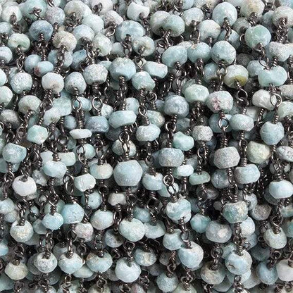 4mm Matte Larimar faceted rondelle Black Gold Chain by the foot 34 pieces