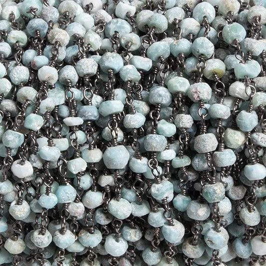 4mm Matte Larimar faceted rondelle Black Gold Chain by the foot 34 pieces
