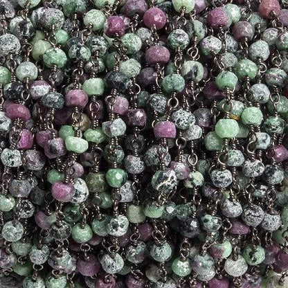 4mm Matte Ruby in Zoisite faceted rondelle Black Gold Chain by the foot 34 pieces
