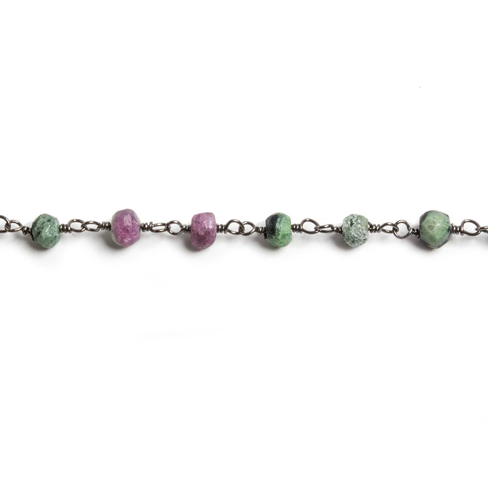 4mm Matte Ruby in Zoisite faceted rondelle Black Gold Chain by the foot 34 pieces