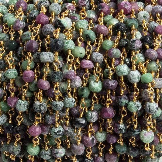 4mm Matte Ruby in Zoisite rondelle Gold Chain by the foot 34 pieces