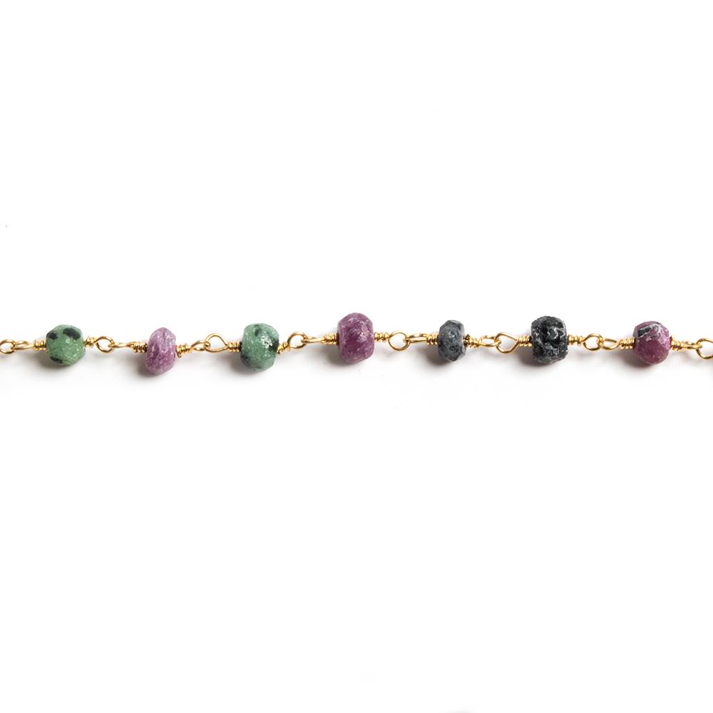 4mm Matte Ruby in Zoisite rondelle Gold Chain by the foot 34 pieces
