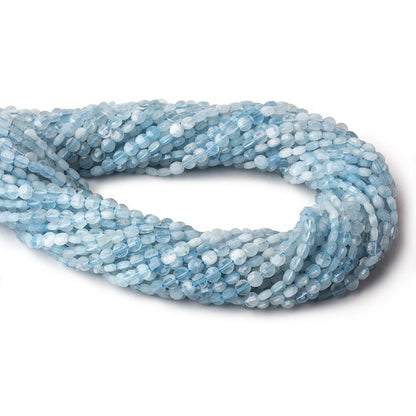 4mm Milky Aquamarine checkerboard calibrated faceted coins 12.5 inch 85 beads AAA