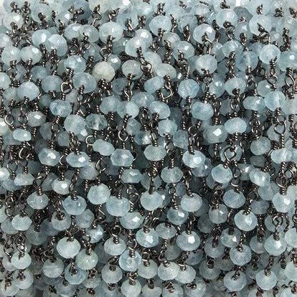 4mm Milky Aquamarine faceted rondelle Black Gold Chain by the foot 34 pieces