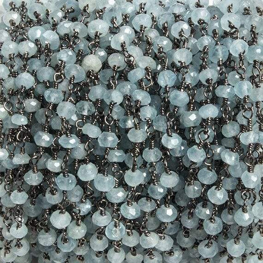 4mm Milky Aquamarine faceted rondelle Black Gold Chain by the foot 34 pieces