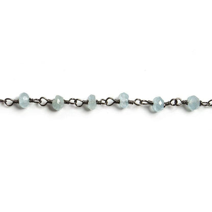 4mm Milky Aquamarine faceted rondelle Black Gold Chain by the foot 34 pieces