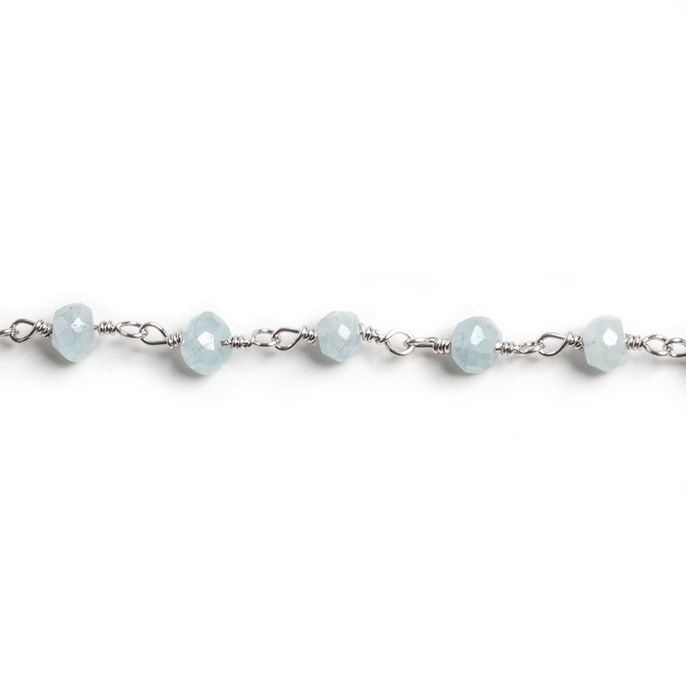 4mm Milky Aquamarine faceted rondelle Silver Chain by the foot 34 pieces