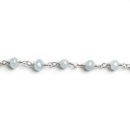4mm Milky Aquamarine faceted rondelle Silver Chain by the foot 34 pieces