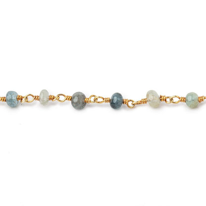 4mm Moss Aquamarine Plain Rondelle Beads on Vermeil Chain