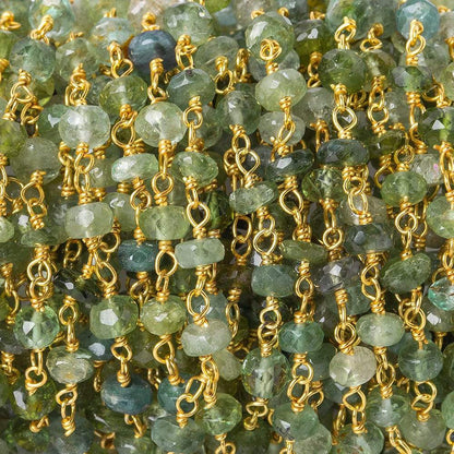 4mm Moss Aquamarine tonal faceted rondelle Vermeil Chain by the foot 40 beads AAA