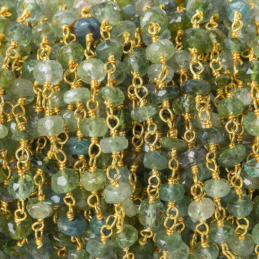 4mm Moss Aquamarine tonal faceted rondelle Vermeil Chain by the foot 40 beads AAA