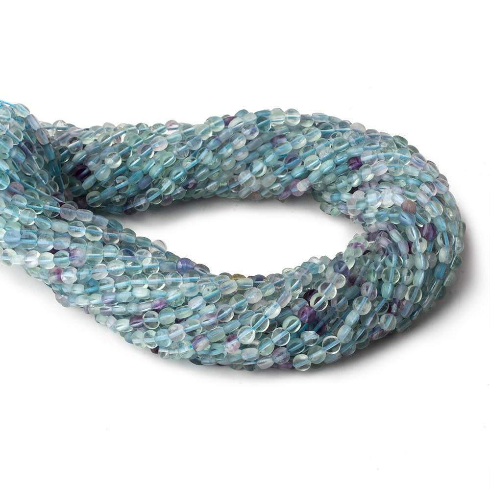 4mm Multi Color Fluorite checkerboard calibrated faceted coins 12.5 inch 85 beads A