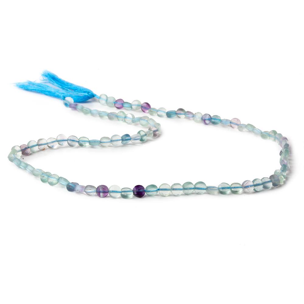 4mm Multi Color Fluorite checkerboard calibrated faceted coins 12.5 inch 85 beads A