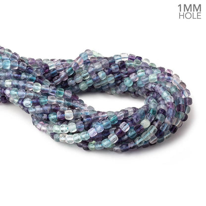 4mm Multi Color Fluorite Micro Faceted Cubes 12 Inch 85 Beads 1mm Large Hole