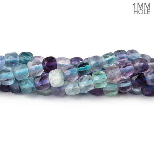 4mm Multi Color Fluorite Micro Faceted Cubes 12 Inch 85 Beads 1mm Large Hole