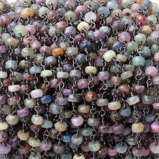 4mm Multi Color Sapphire Faceted Rondelles on Black Gold Plated Chain