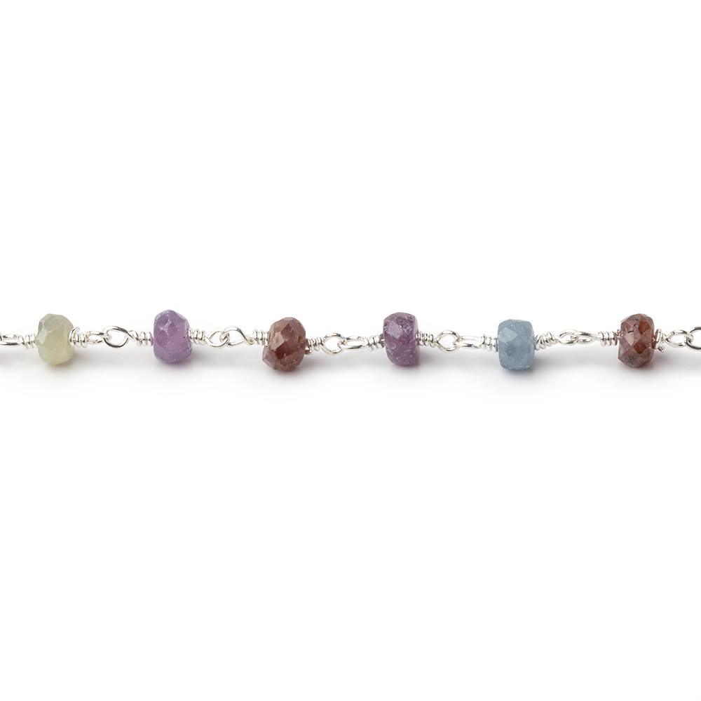4mm Multi Color Sapphire Faceted Rondelles on Silver Plated Chain
